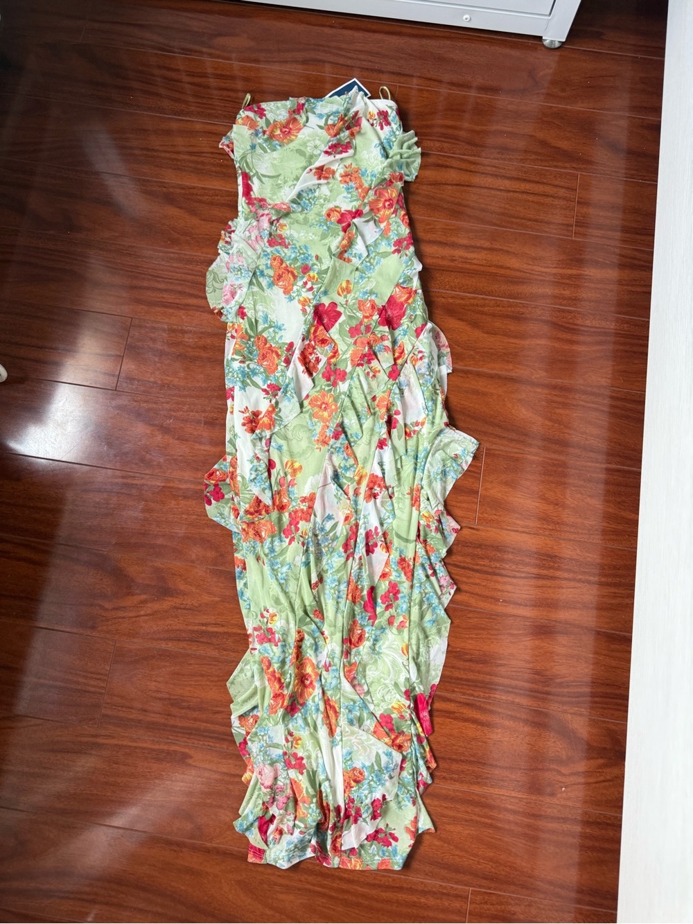 Green strapless flower dress